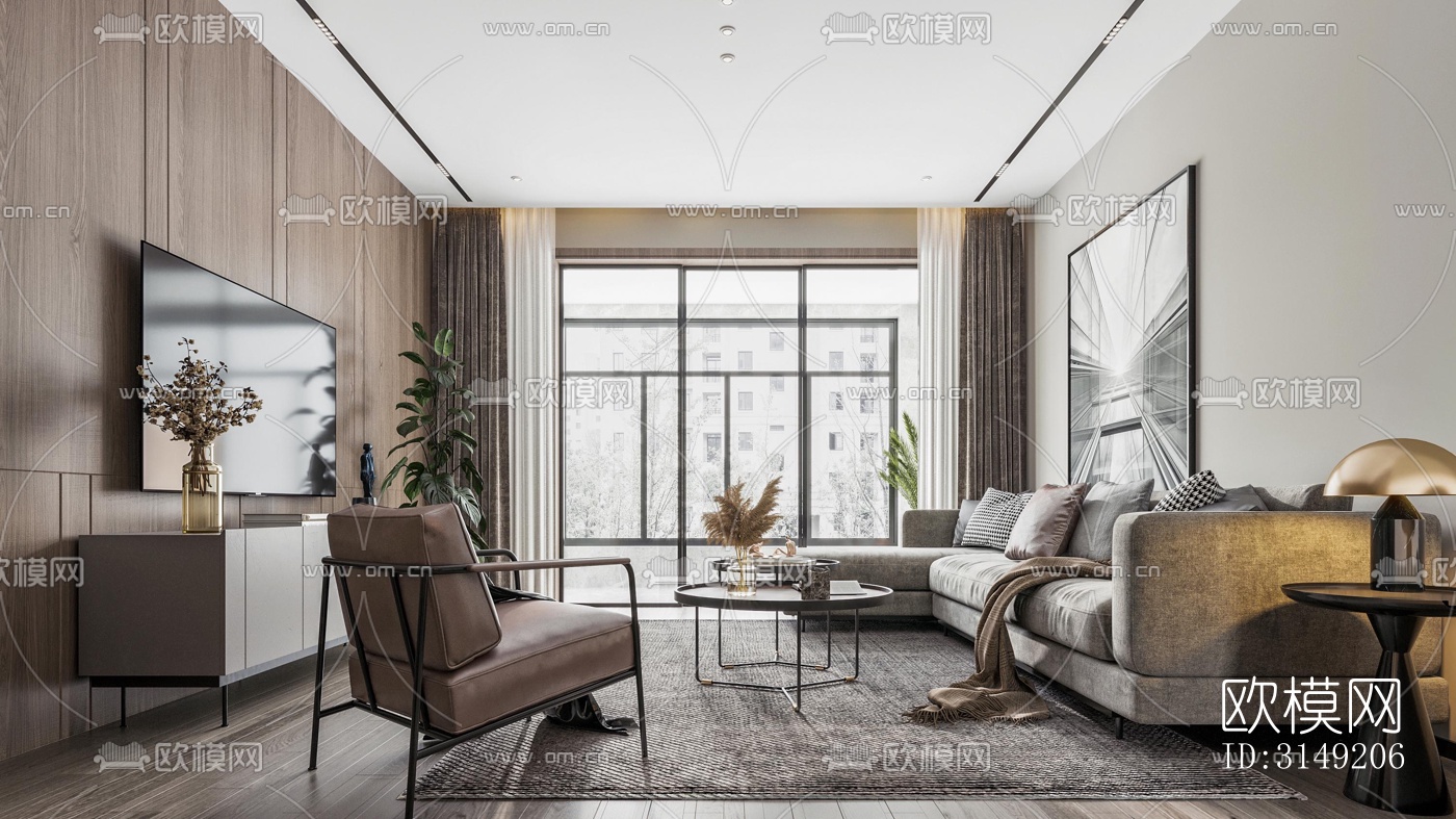 现代平层效果图下载（渲染图5）