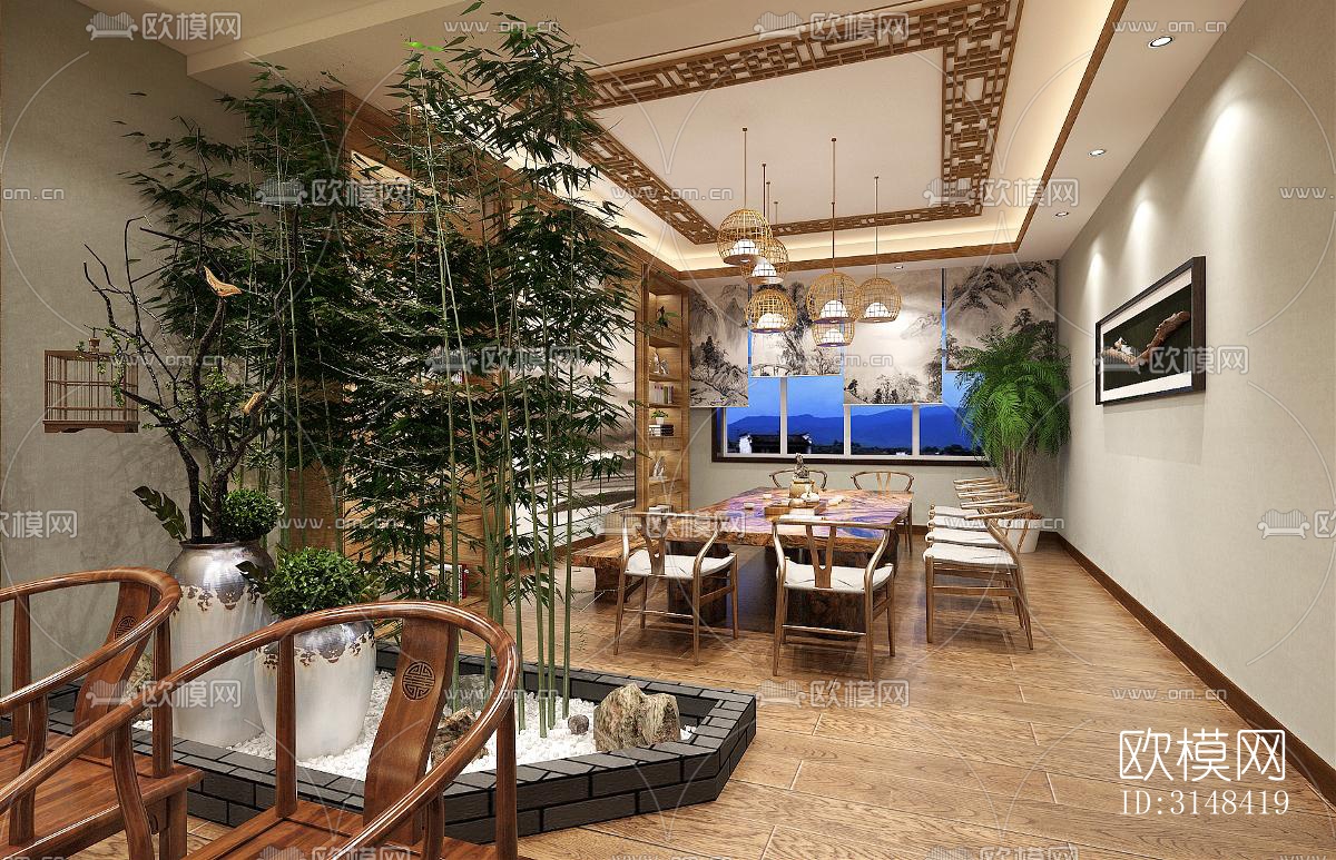 新中式养生会所效果图下载（渲染图3）