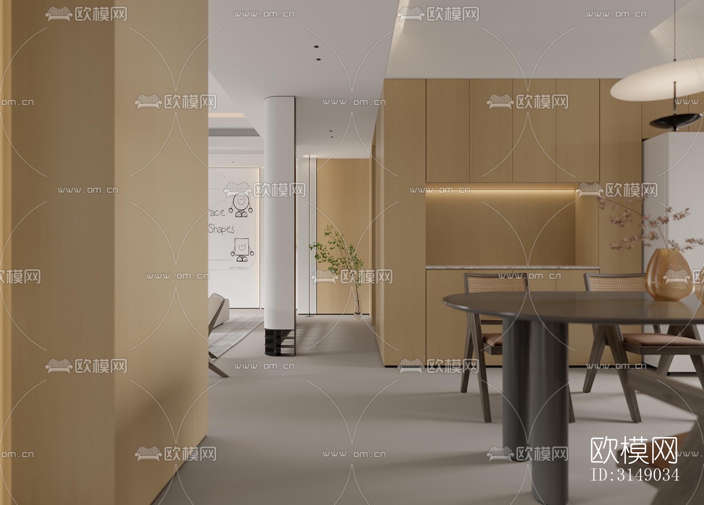 日式平层效果图下载（渲染图1）