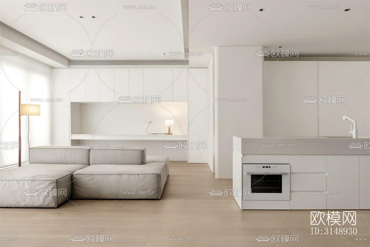 奶油风平层效果图下载（渲染图3）