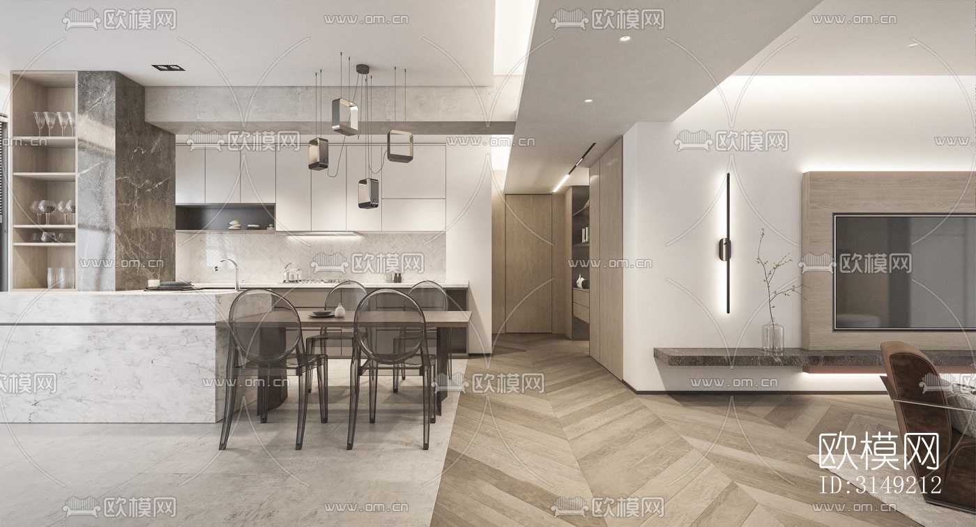 现代平层效果图下载（渲染图3）