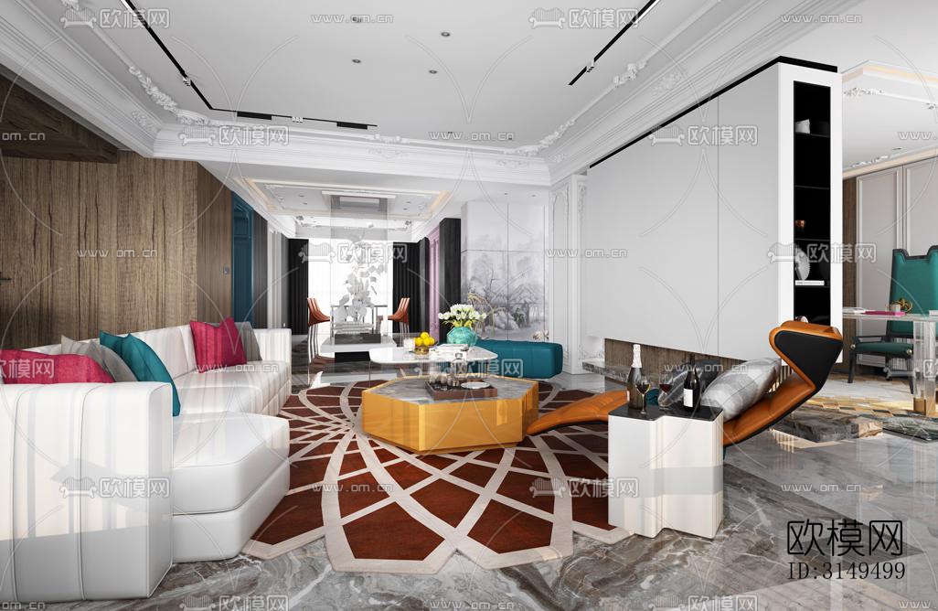 美式平层效果图下载（渲染图8）