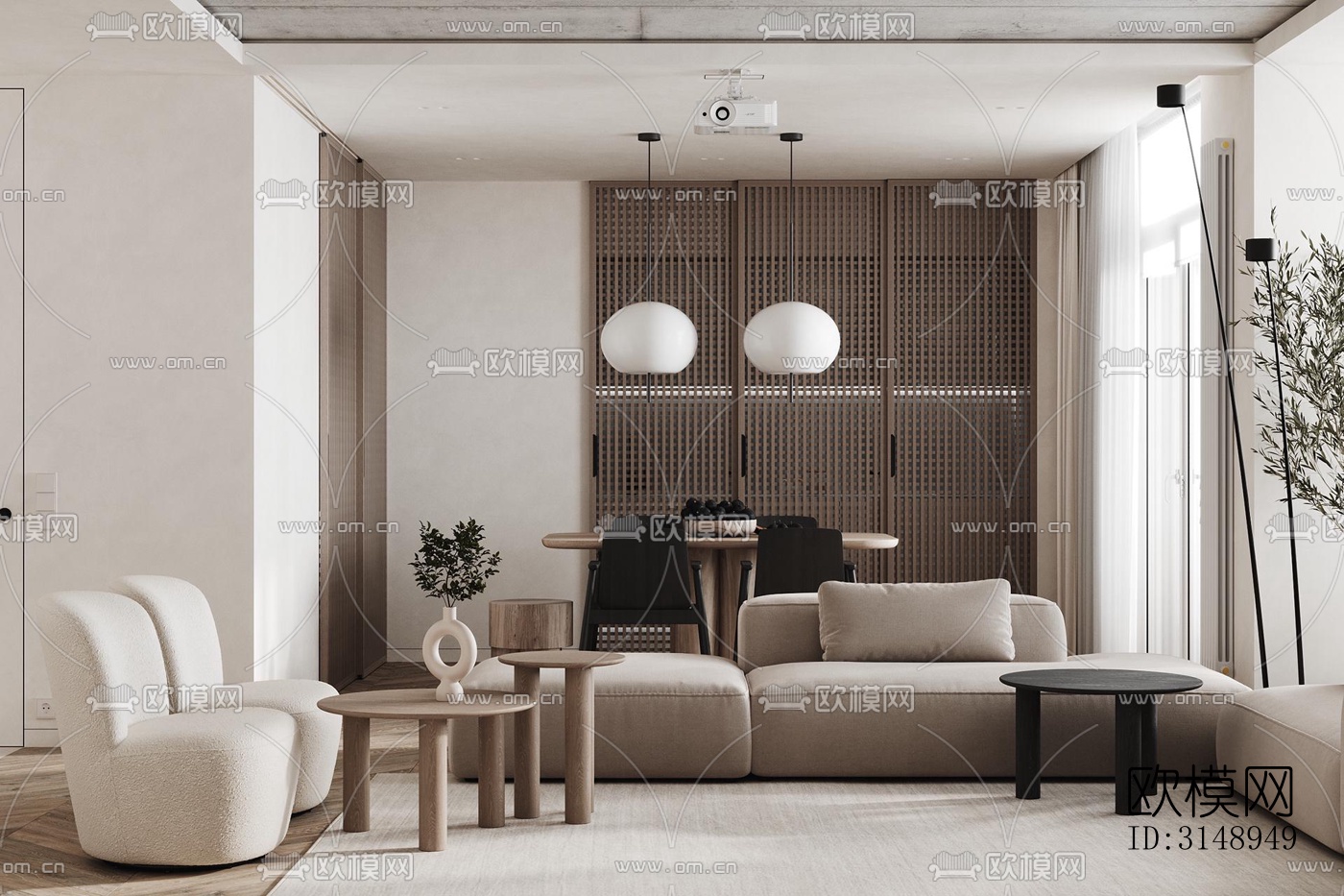 奶油风平层效果图下载（渲染图16）