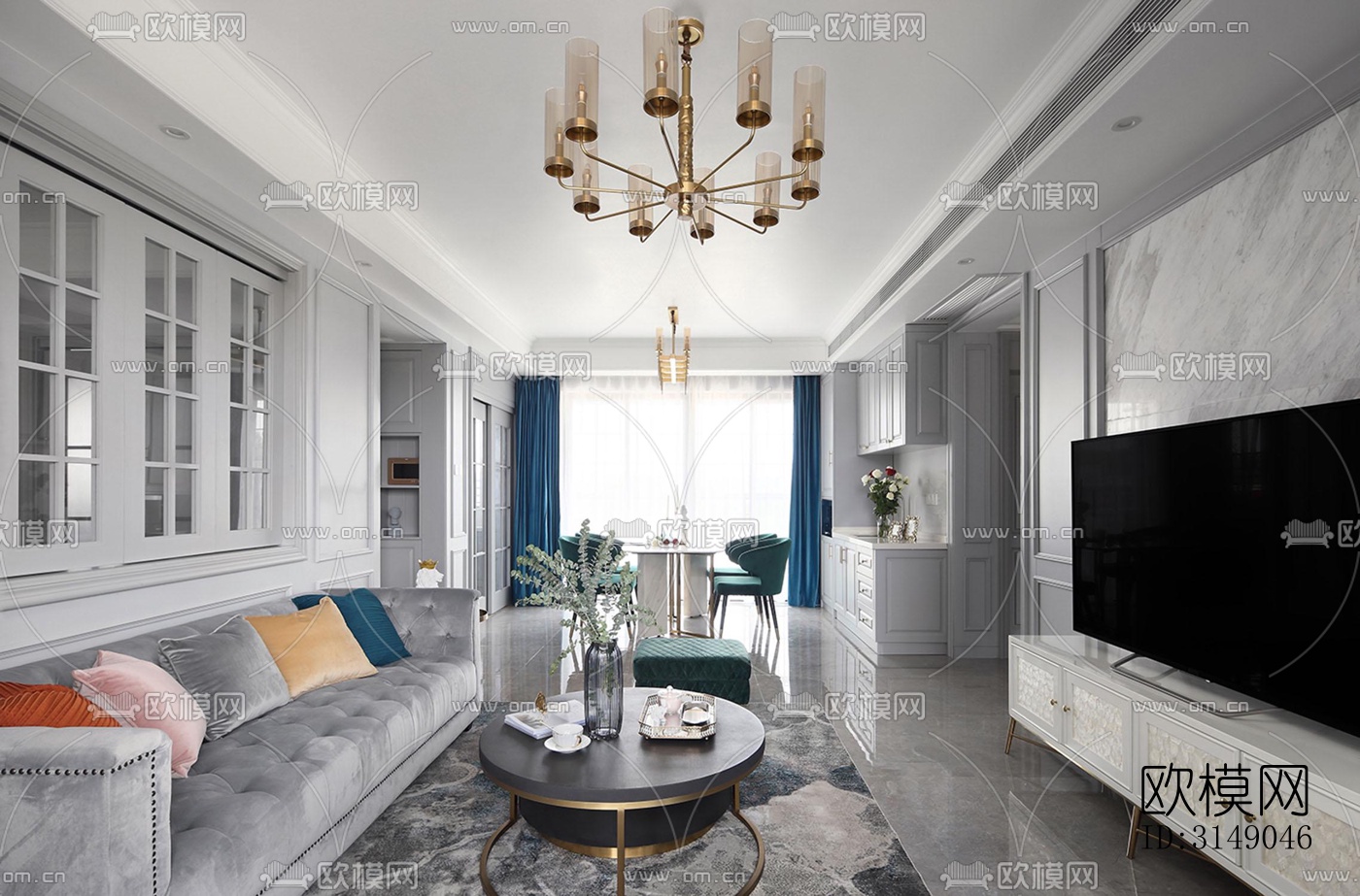欧式平层效果图下载（渲染图2）