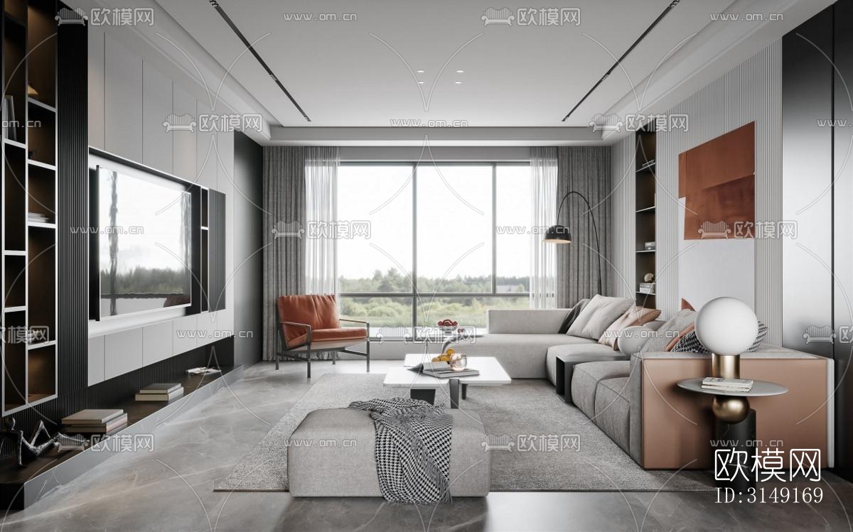 现代平层效果图下载（渲染图8）