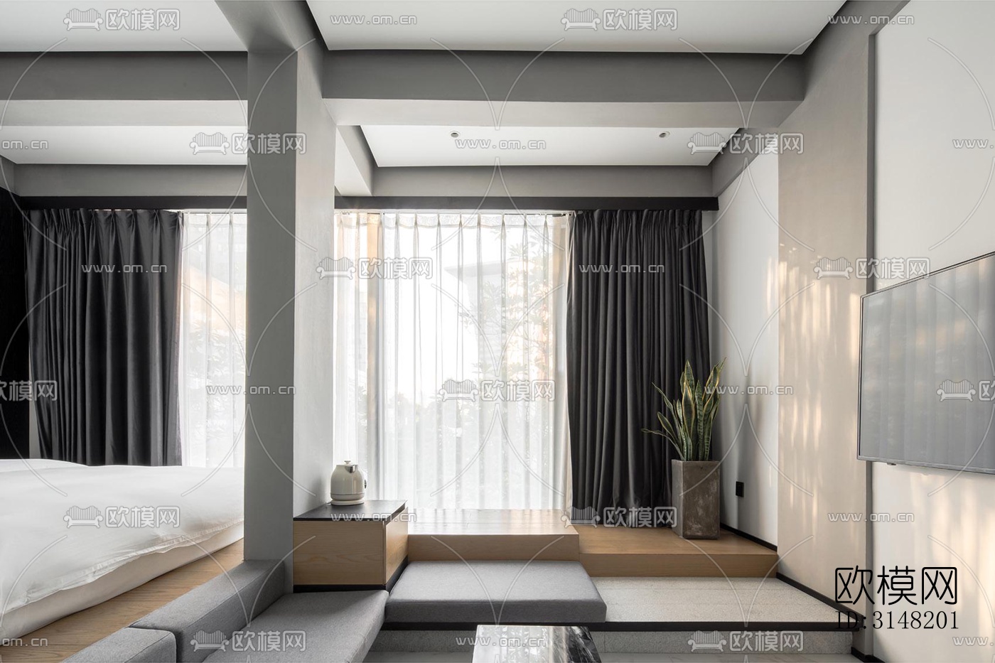 高级灰酒店民宿效果图下载（渲染图11）