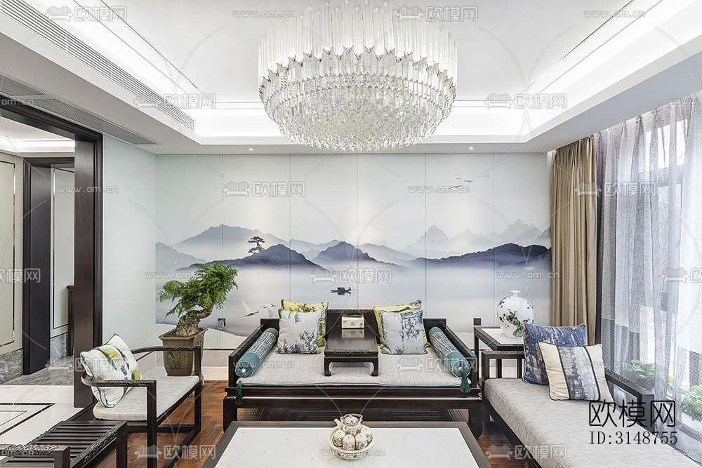 中式平层效果图下载（渲染图6）