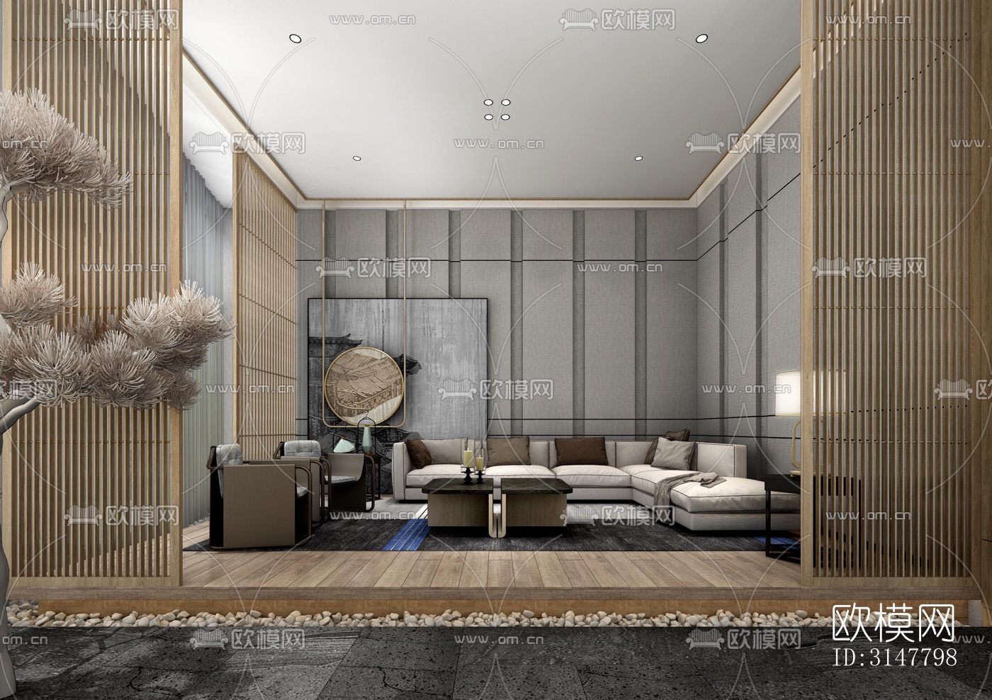 新中式售楼处效果图下载（渲染图3）