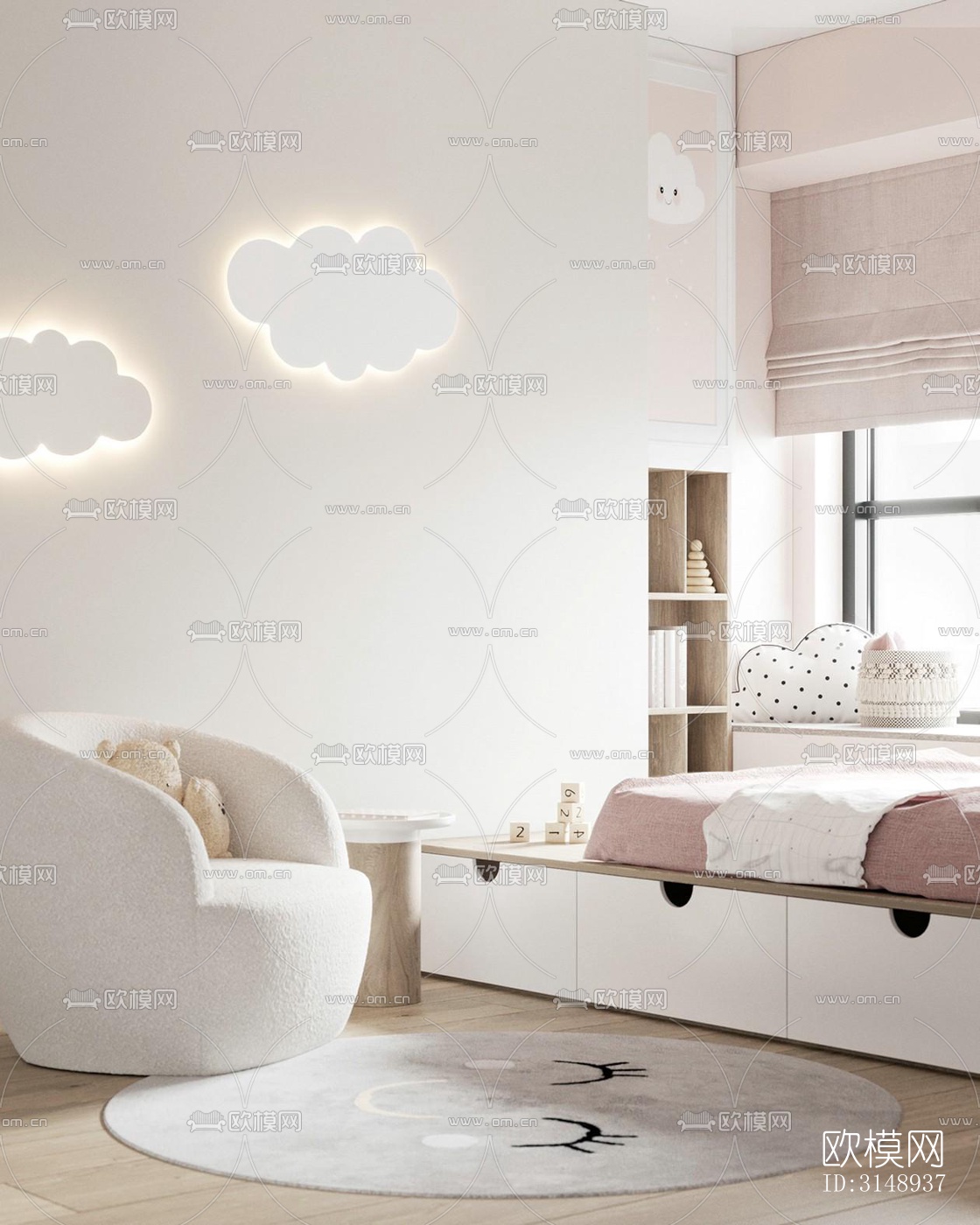 奶油风平层效果图下载（渲染图16）