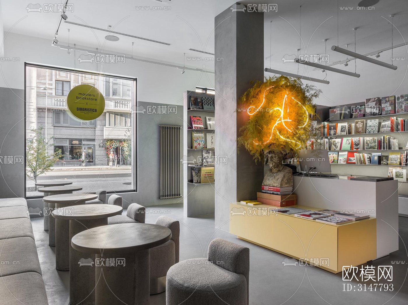 高级灰图书馆效果图下载（渲染图1）