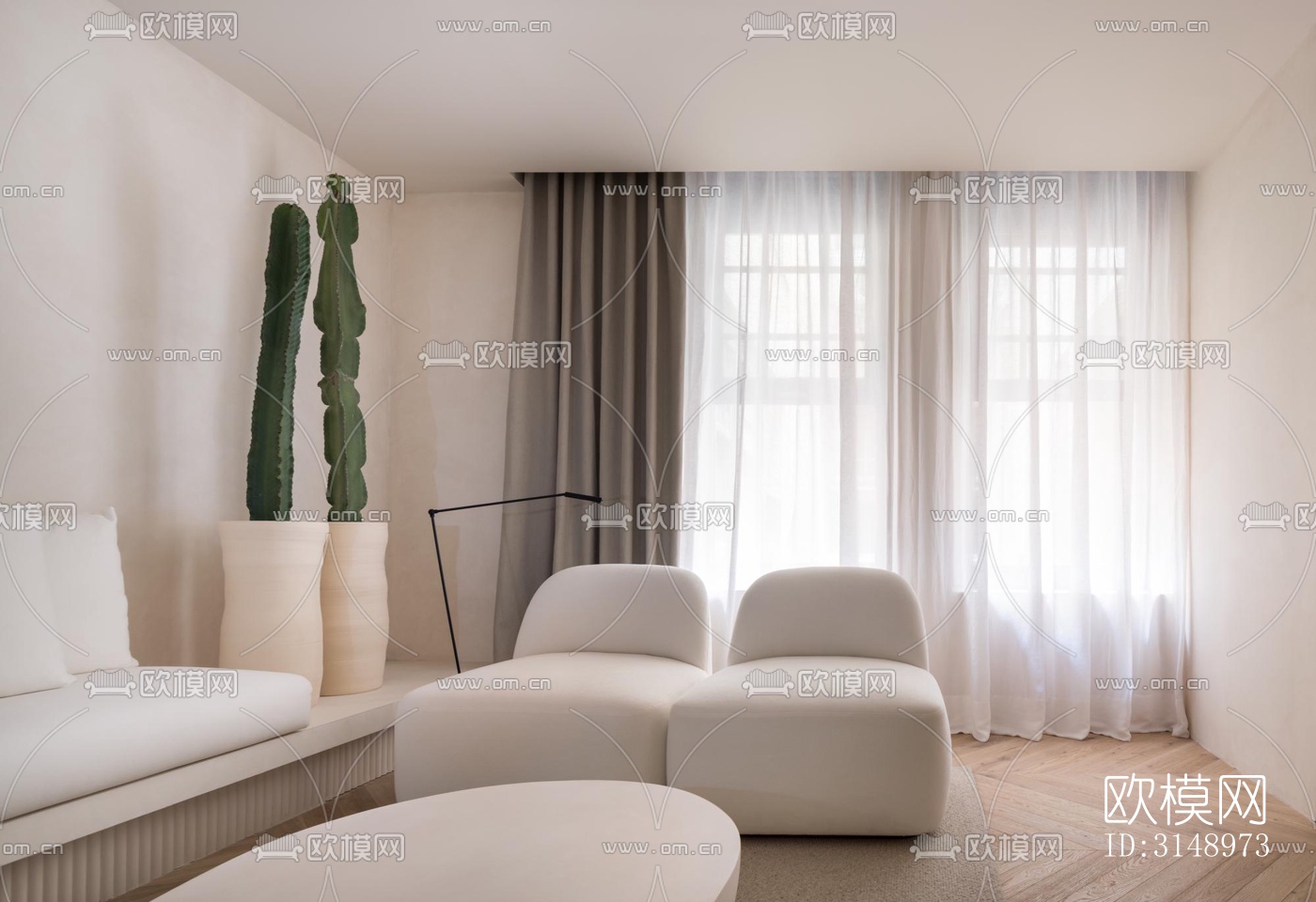 奶油风平层效果图下载（渲染图11）