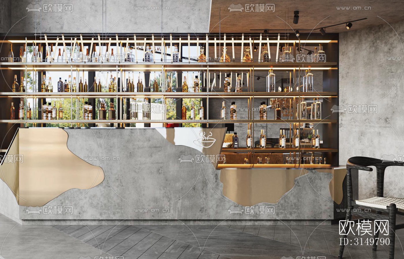 工业风咖啡奶茶效果图下载（渲染图1）