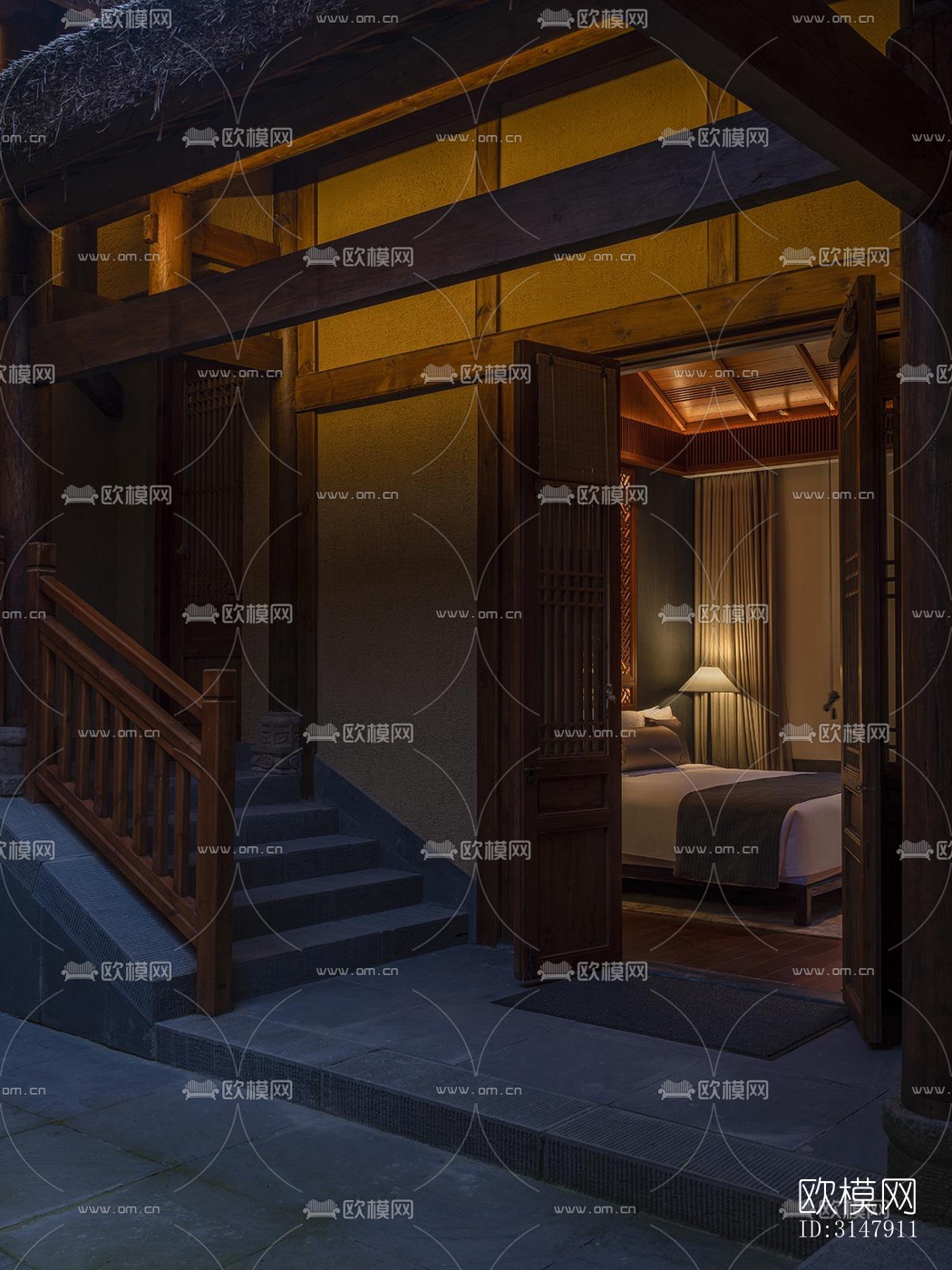 中式酒店民宿效果图下载（渲染图13）