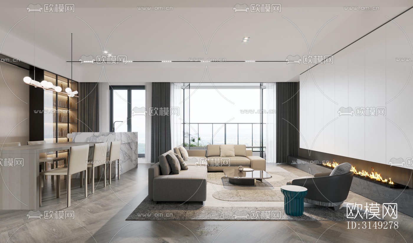 现代平层效果图下载（渲染图10）