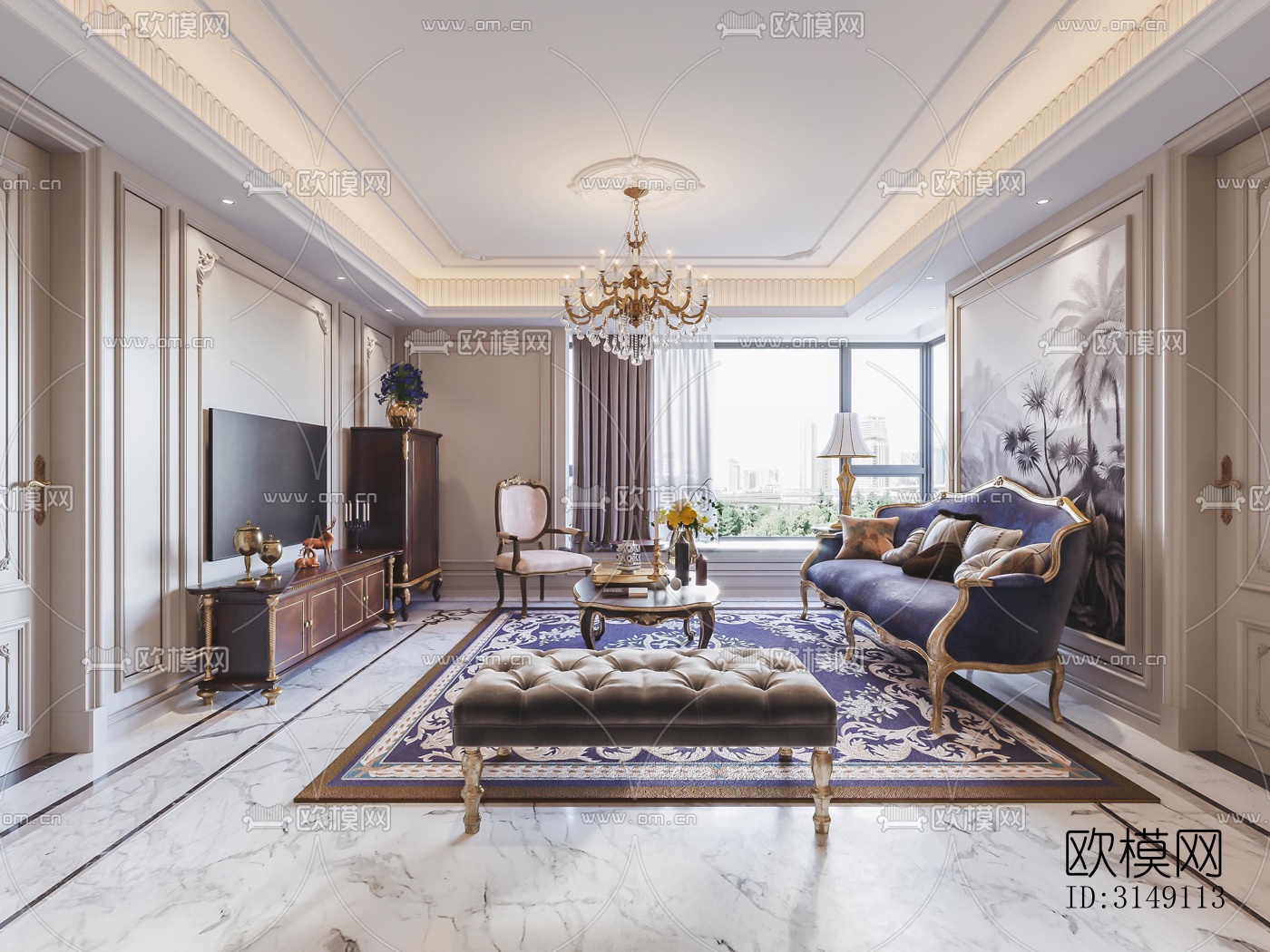 法式平层效果图下载（渲染图4）