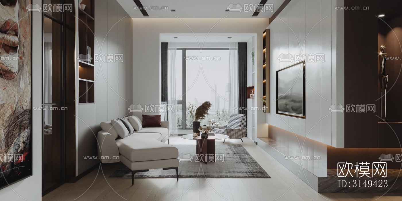 现代平层效果图下载（渲染图7）