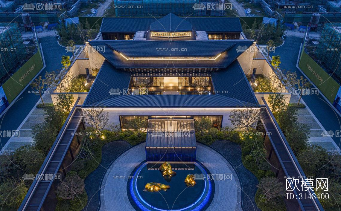 新中式养生会所效果图下载（渲染图1）