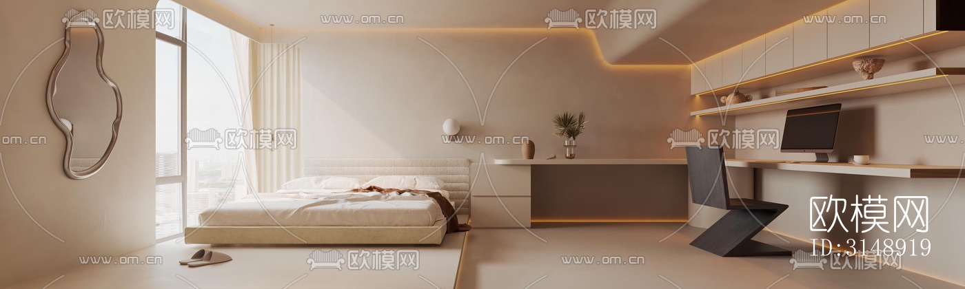 奶油风平层效果图下载（渲染图8）