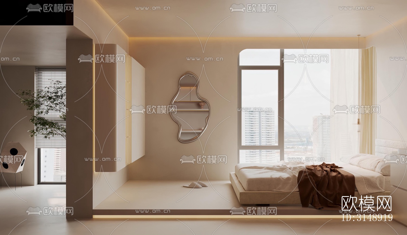 奶油风平层效果图下载（渲染图9）