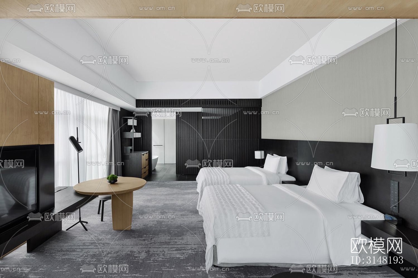 高级灰酒店民宿效果图下载（渲染图3）