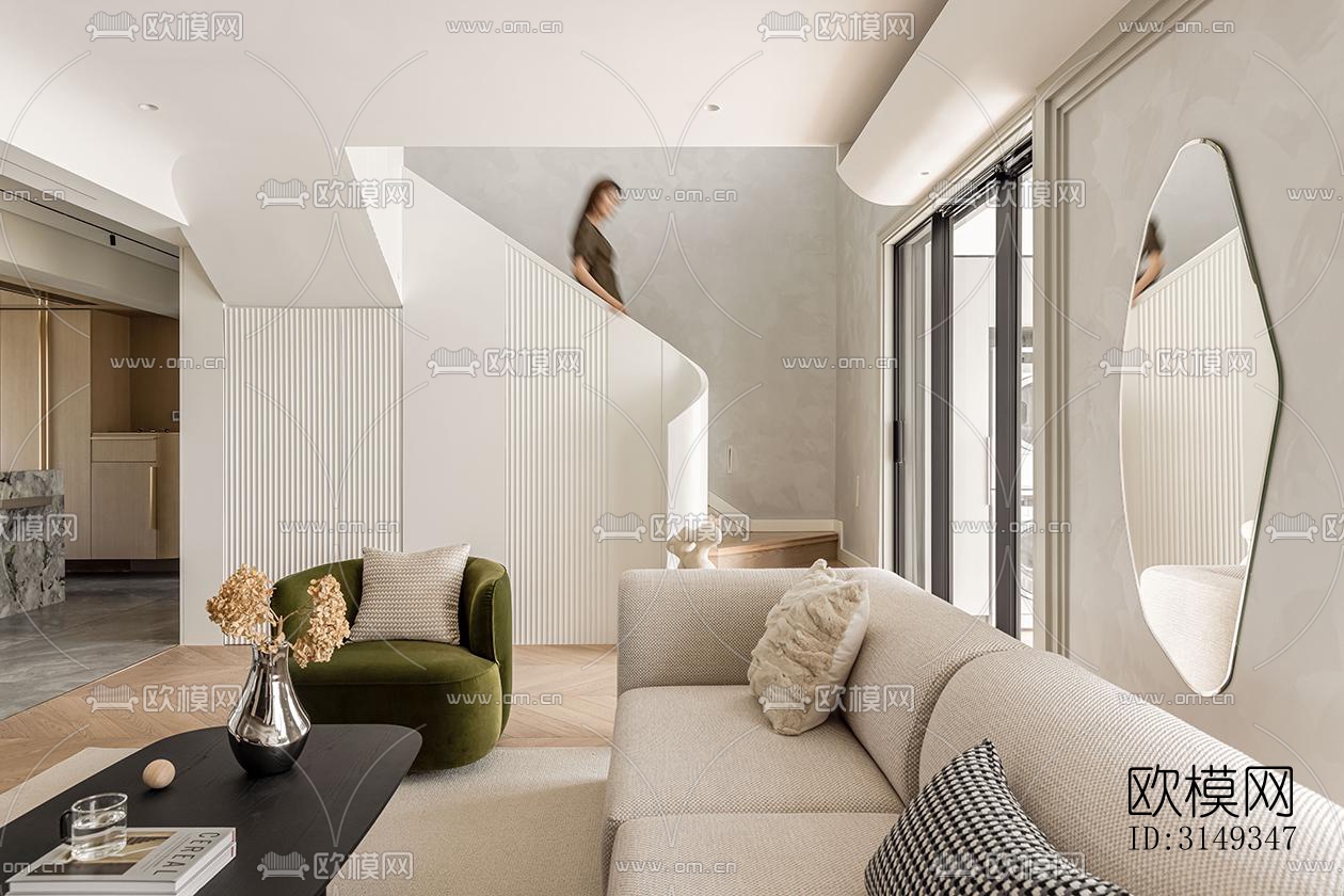 现代平层效果图下载（渲染图1）