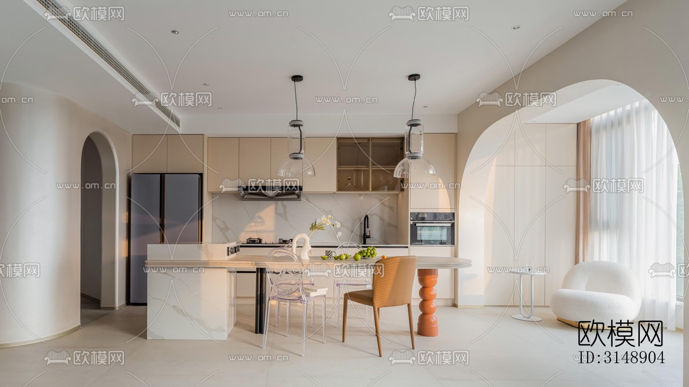 奶油风平层效果图下载（渲染图13）