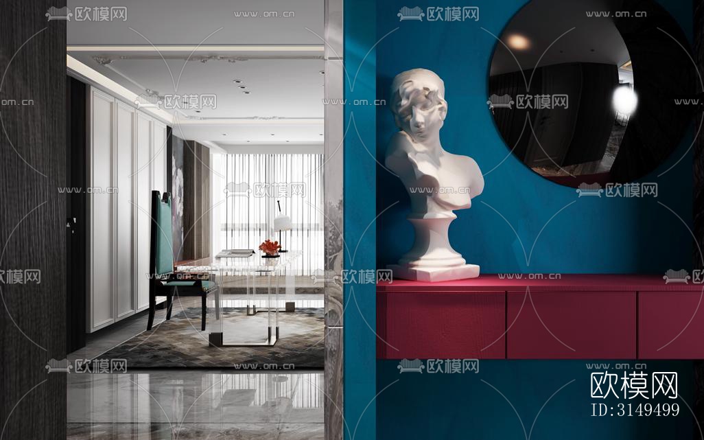 美式平层效果图下载（渲染图13）