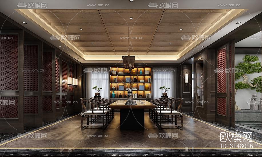 新中式酒店民宿效果图下载（渲染图4）