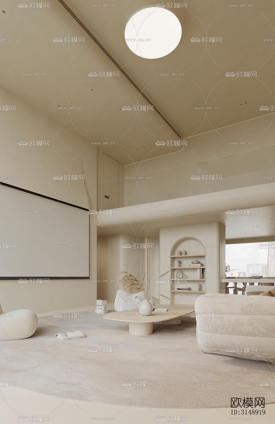 奶油风平层效果图下载（渲染图3）