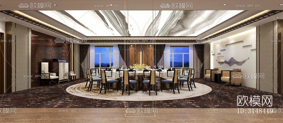 新中式养生会所效果图下载（渲染图1）