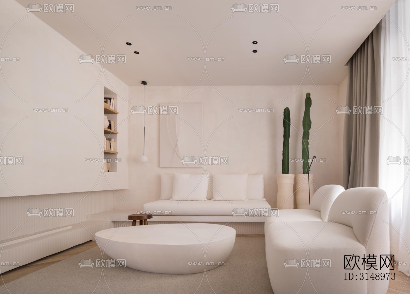 奶油风平层效果图下载（渲染图1）