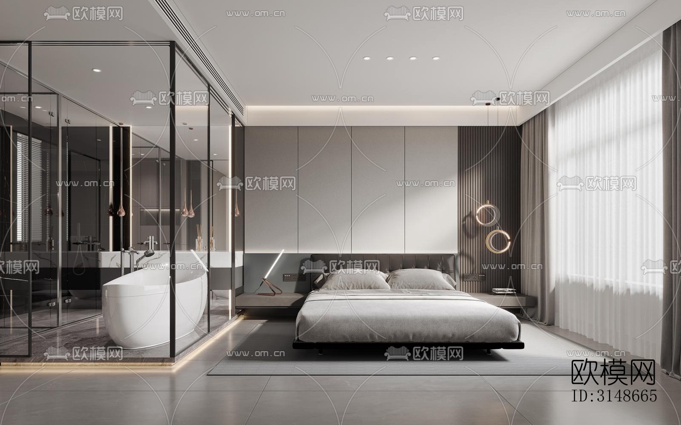 现代大平层效果图下载（渲染图6）