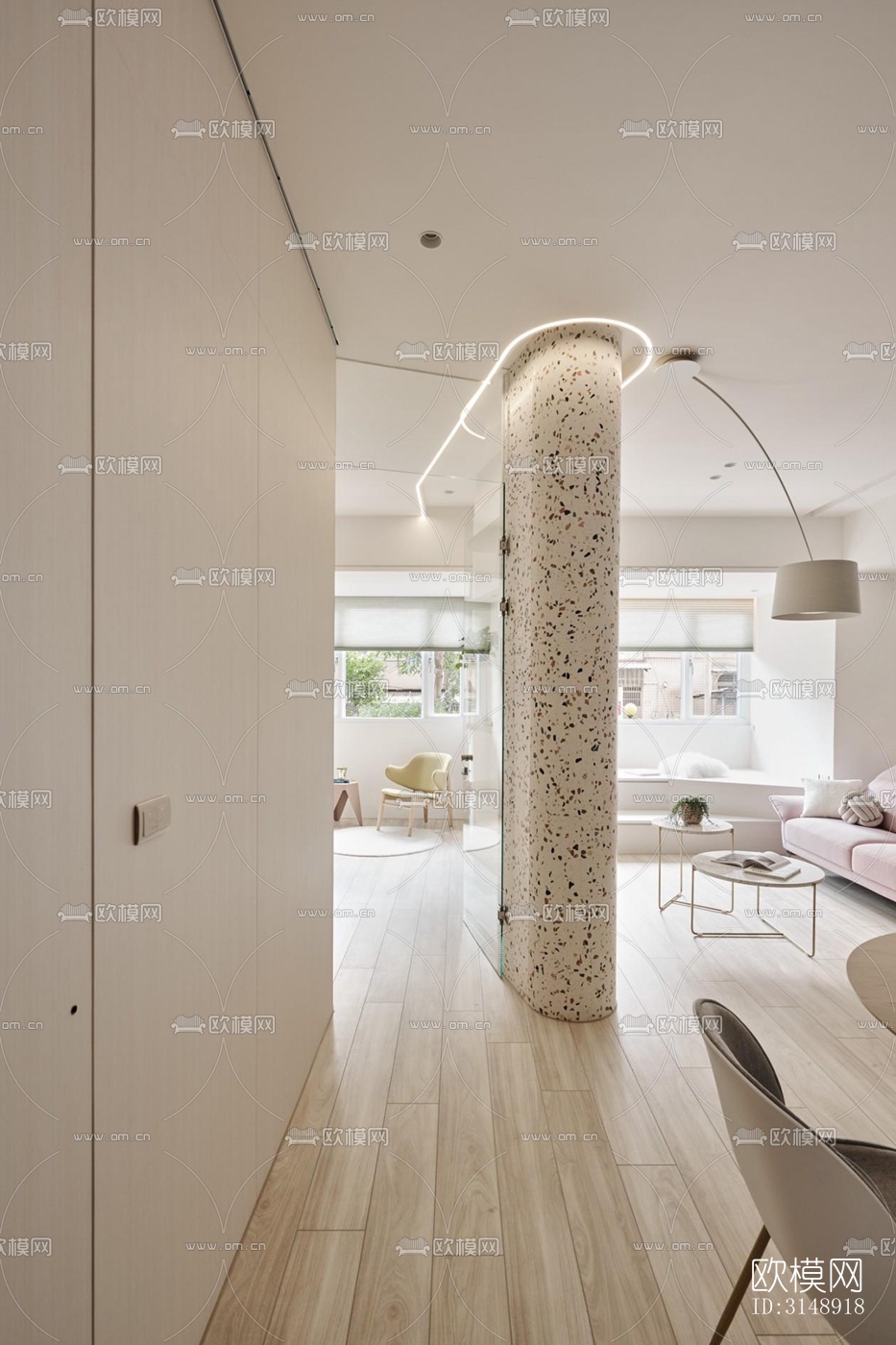 奶油风平层效果图下载（渲染图12）