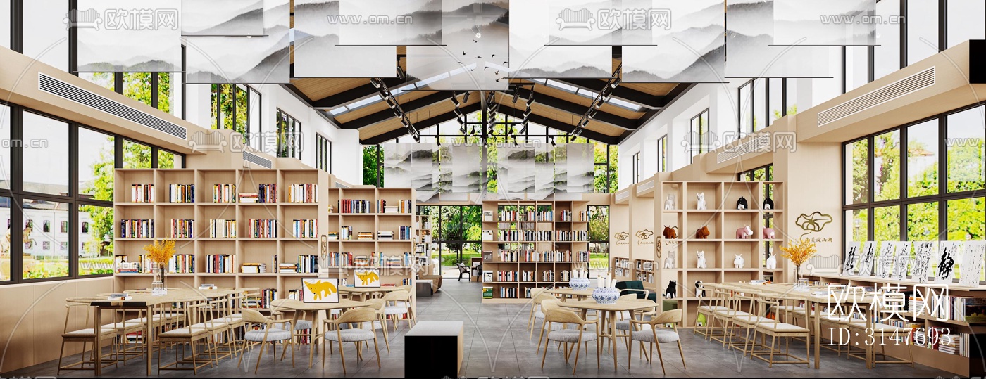 中古风图书馆效果图下载（渲染图1）
