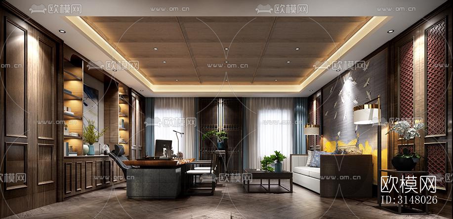 新中式酒店民宿效果图下载（渲染图2）