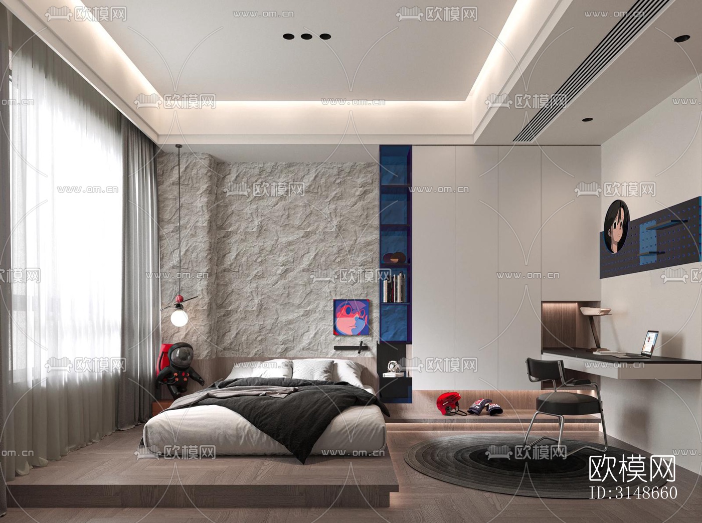 现代大平层效果图下载（渲染图4）