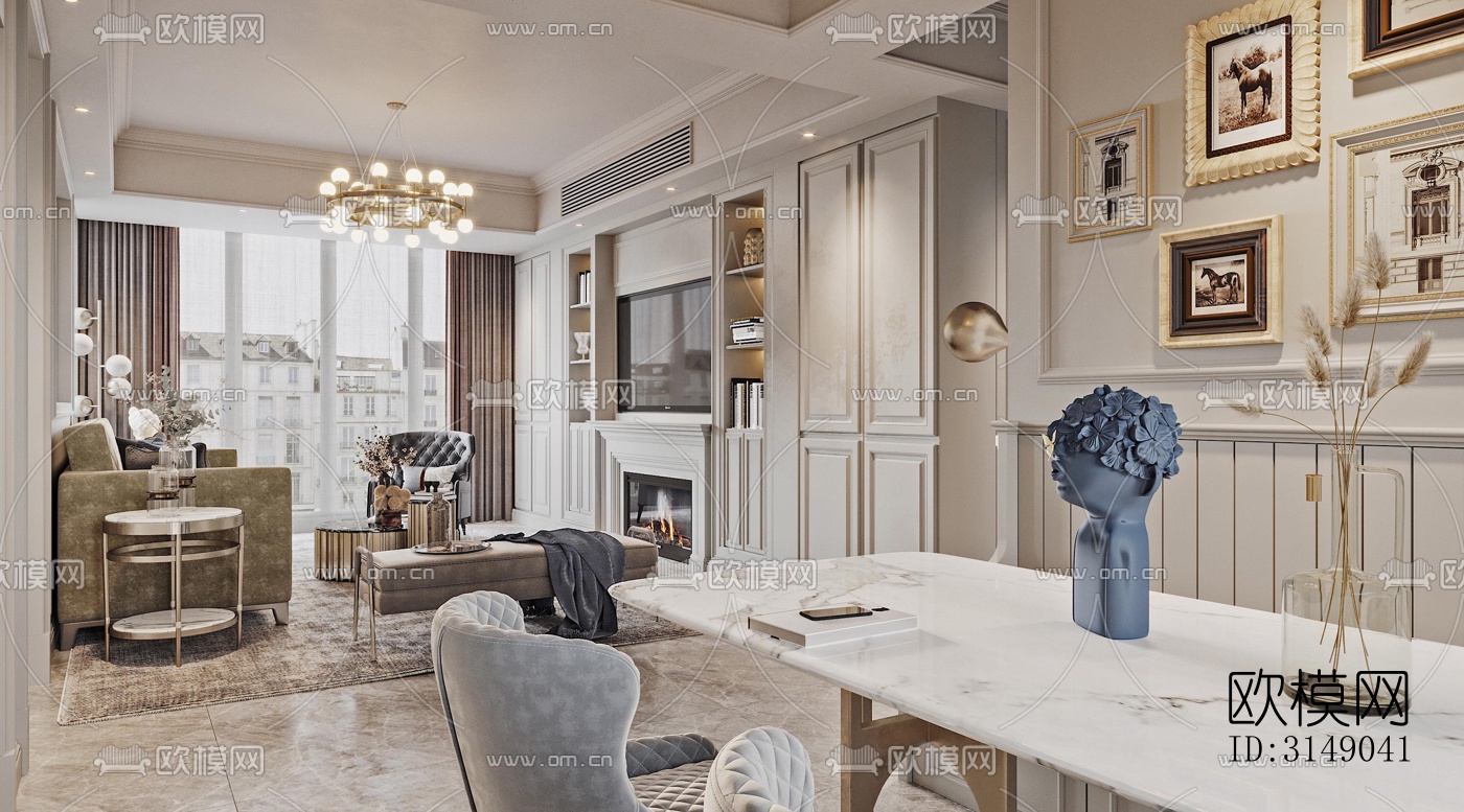 欧式平层效果图下载（渲染图3）