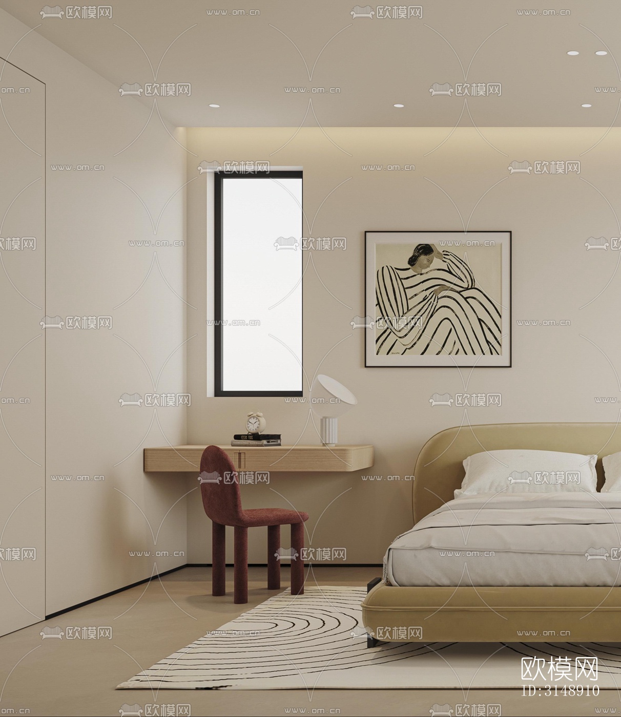 奶油风平层效果图下载（渲染图4）