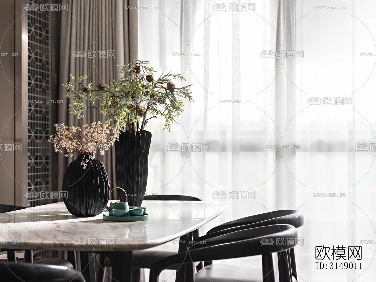 新中式平层效果图下载（渲染图8）