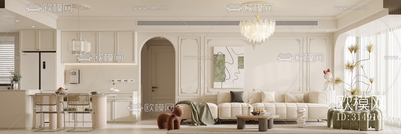 法式平层效果图下载（渲染图1）