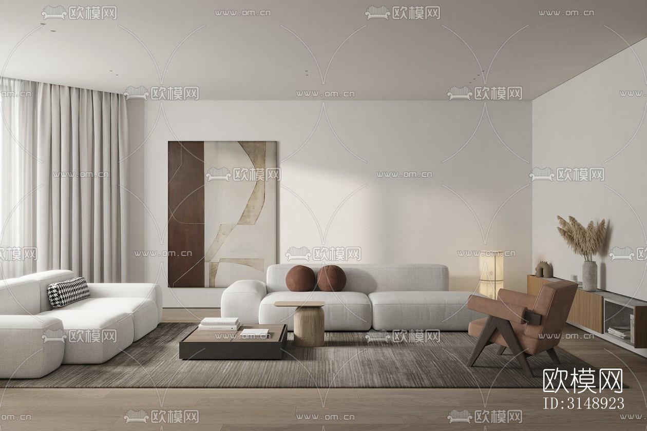 奶油风平层效果图下载（渲染图2）