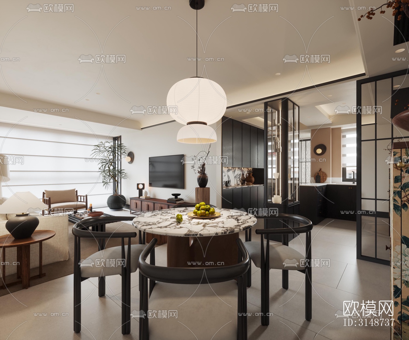 中古风平层效果图下载（渲染图4）