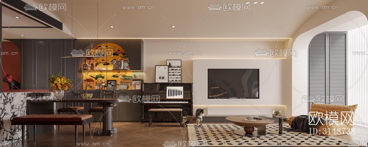 中古风平层效果图下载（渲染图4）