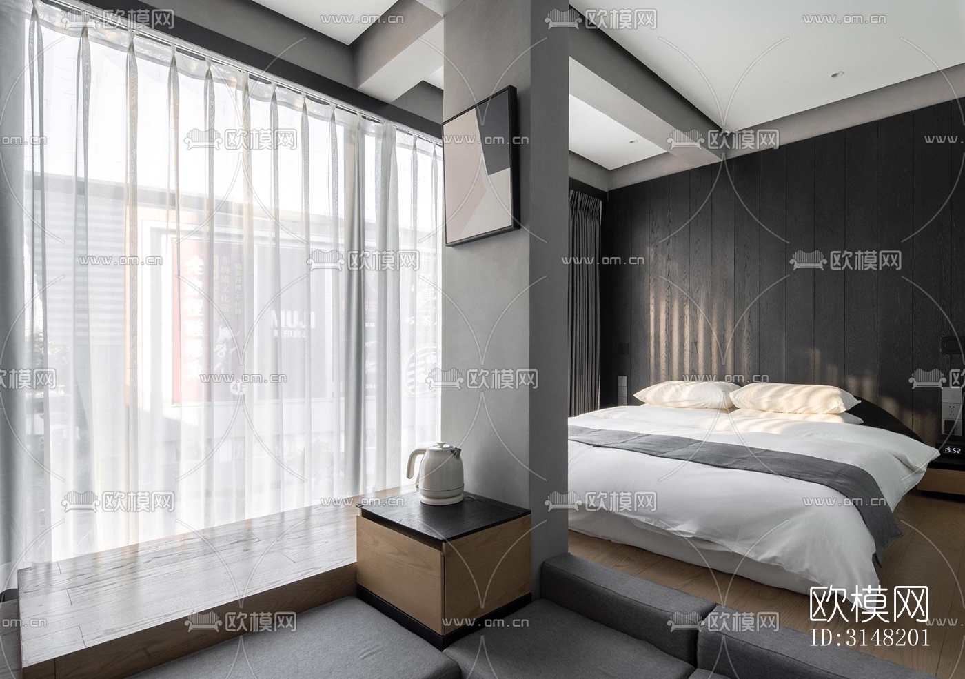 高级灰酒店民宿效果图下载（渲染图9）