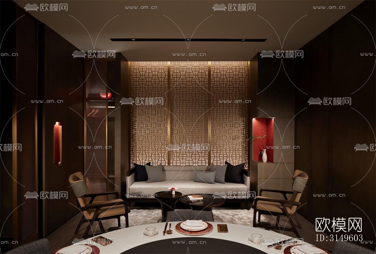 新中式餐厅效果图下载（渲染图12）