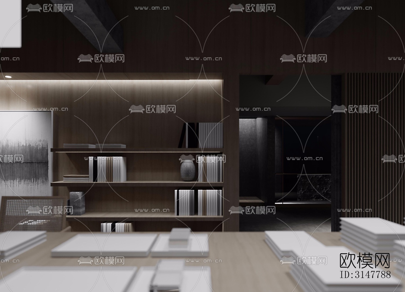 高级灰图书馆效果图下载（渲染图1）