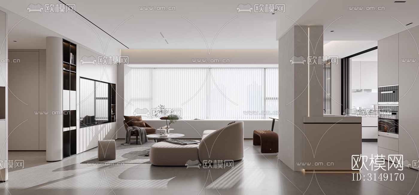 现代平层效果图下载（渲染图1）