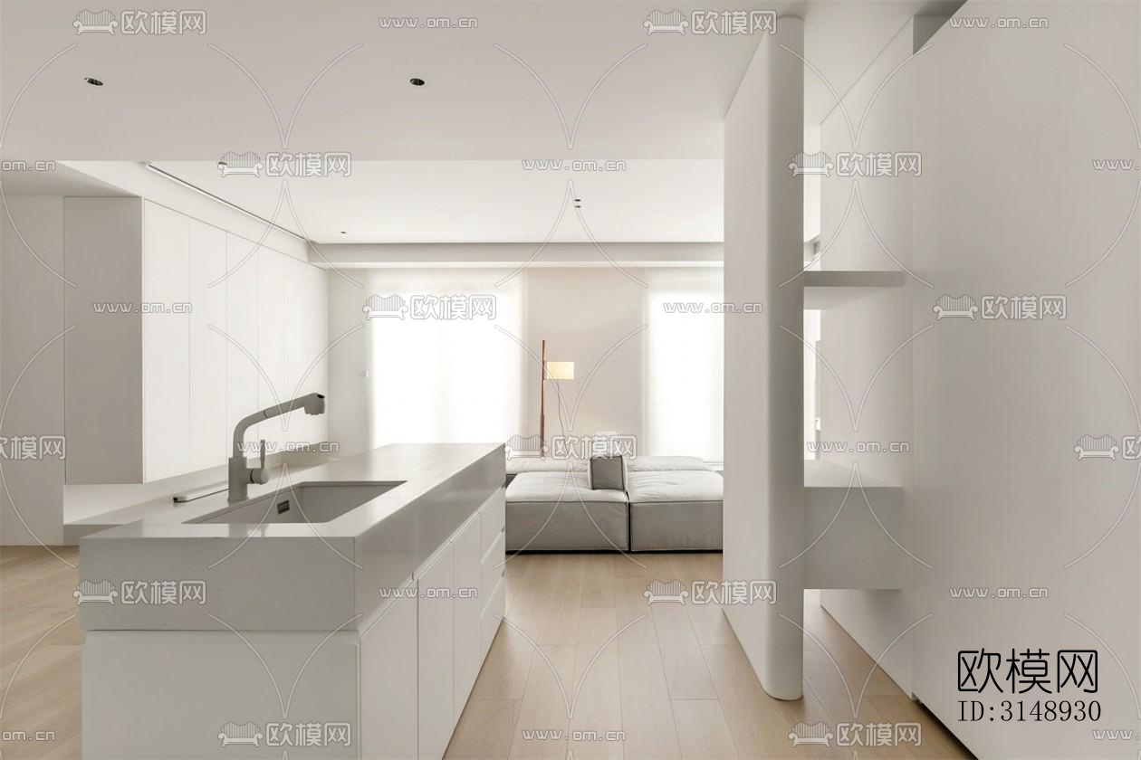 奶油风平层效果图下载（渲染图1）