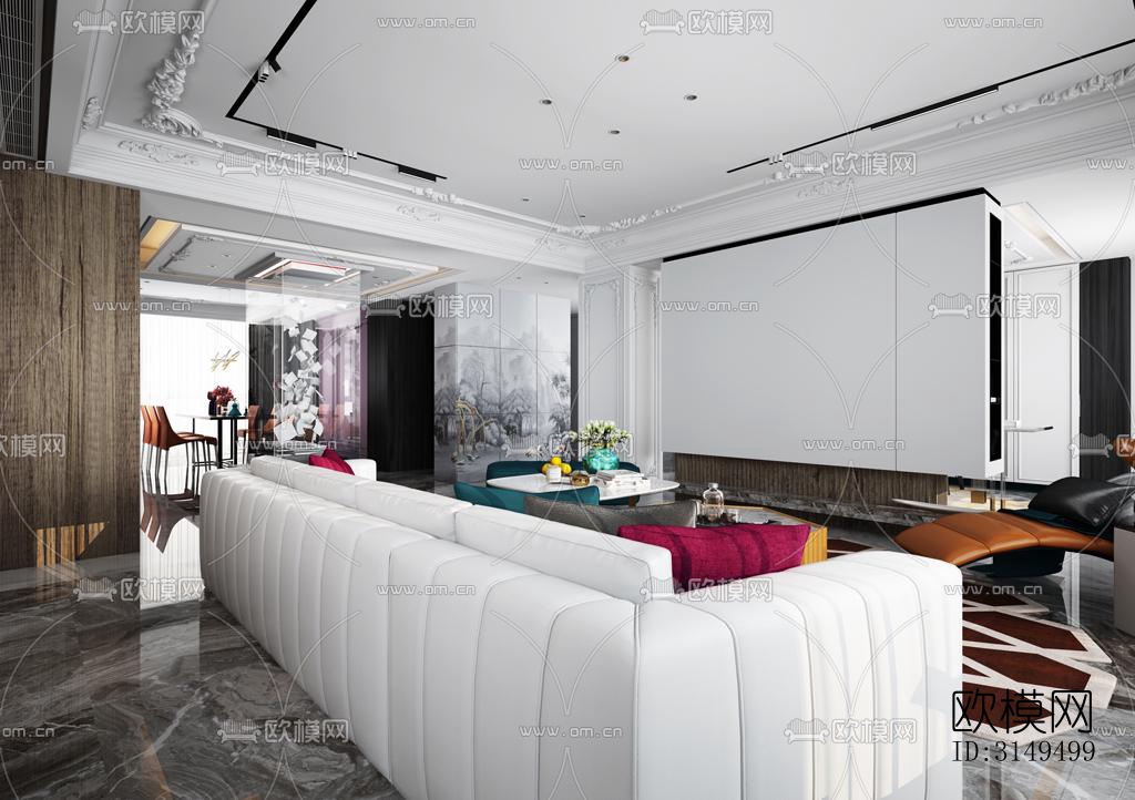 美式平层效果图下载（渲染图9）