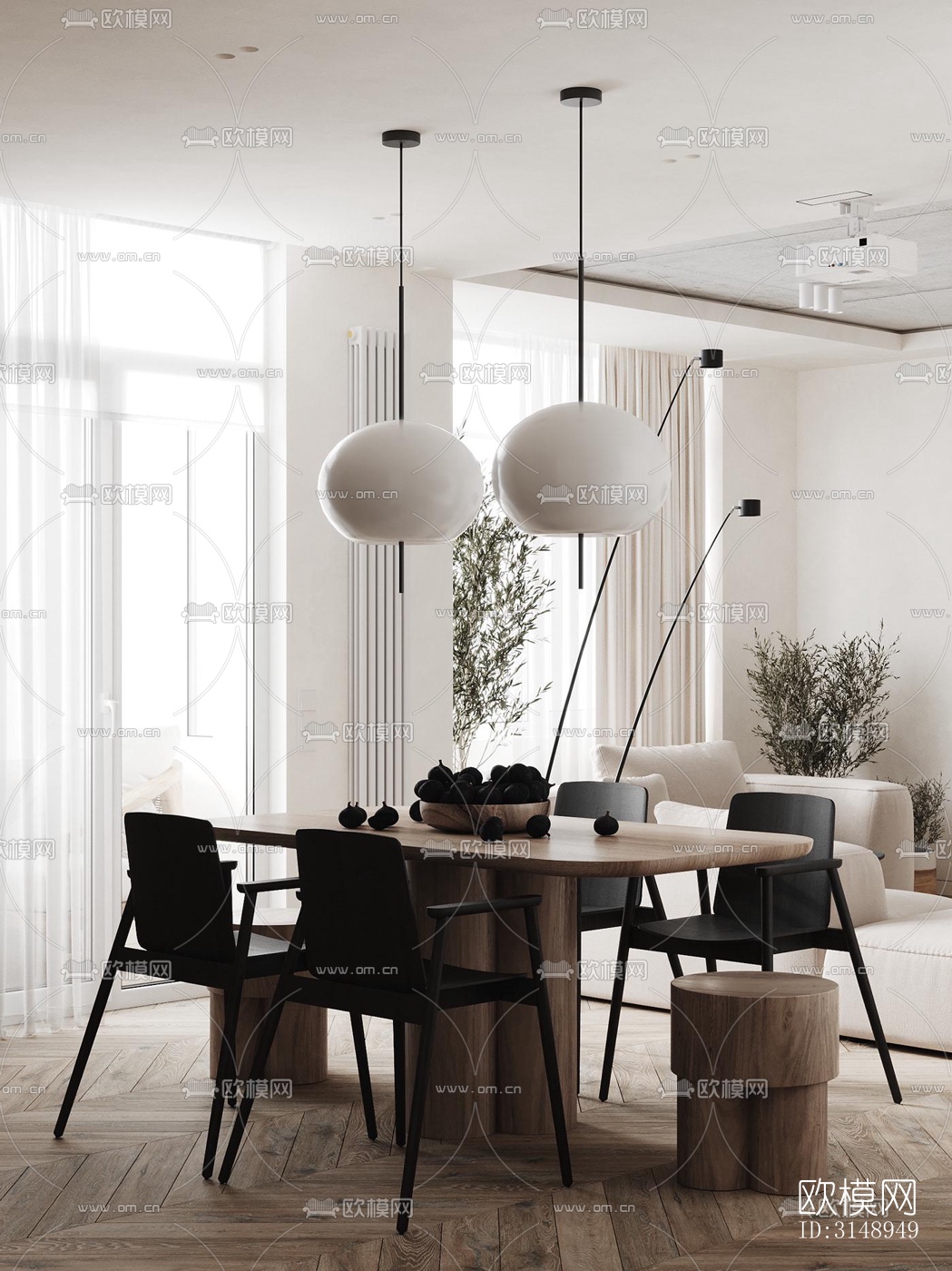 奶油风平层效果图下载（渲染图11）